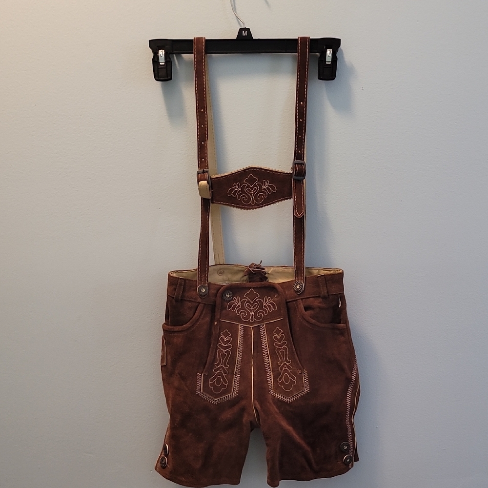 Kid's Brown Leather Lederhosen Shorts with Suspenders